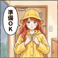 梅雨季紅髮少女與紫陽花。雨天實用
