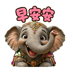 可愛印度風小象日常問候招財貼圖