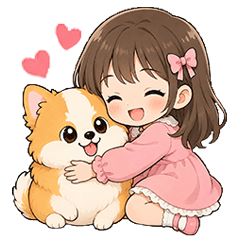 A girl and a fat dog