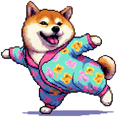 Pixel art morning person fat shiba dog