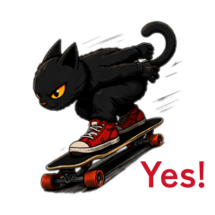 Black Cat Downhill Skateboarding Sticker