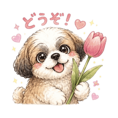 Chubby dog Taro's flower stamp