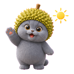 Blue Gray Durian Hat Cat Set5 (No text)