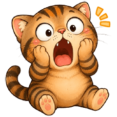 A tabby cat with a round head, (No Text)