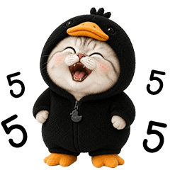 Chubby cute cat in Black Duck outfit