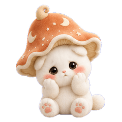 Mushroom Hat White Cat(No text)