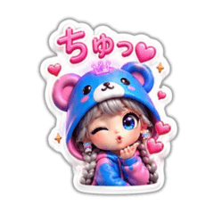 【40個】ぷくぷくシール風✨くまギャル