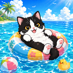 Summer Stickers of a Tuxedo Cat