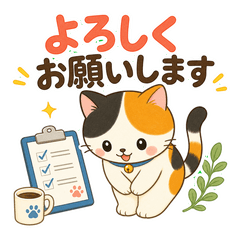 お仕事に！丁寧な三毛猫