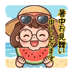 めがね女子の夏スタンプ