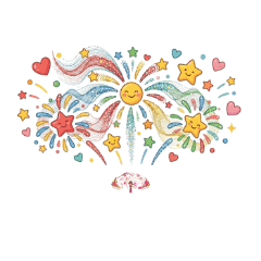 Signature (hanabi) with kokeshi and fan
