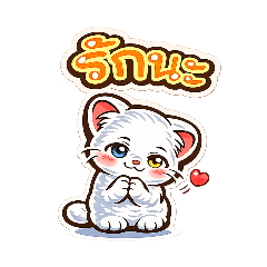 Khao Manee White Cat Love Stickers