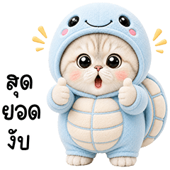 Chubby cute cat in blueTurtlet outfit