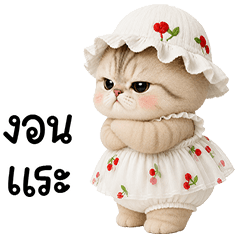 Chubby cute cat in white dress