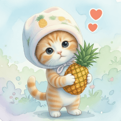 cute cat pineapple cap summer sticker