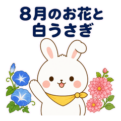 8月の花と白うさぎ 毎日使える挨拶
