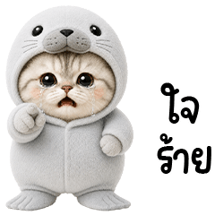 Chubby cute cat in Seal outfit