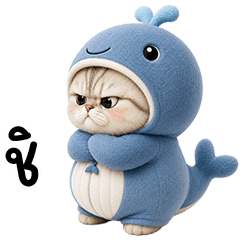 Chubby cute cat in whale outfit