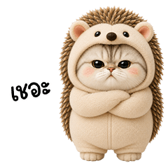 Chubby cute cat in Hedgehog outfit