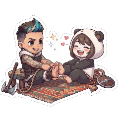 a panda and a viking