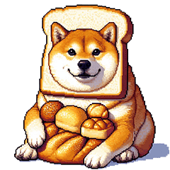Pixel art fat shiba dog loves bread