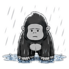 A Gorilla Caught in a Sudden Downpour
