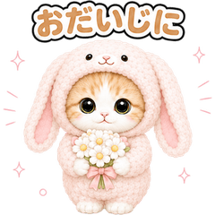 飛び出す♪きぐるみ猫 (うさぎとお花)