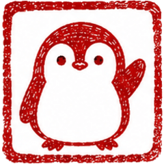 Hand-Drawn Penguin Stamp Style
