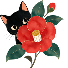Retro Japanese & Black Cat: Four Seasons