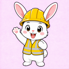 Rabbit in a yellow helmet