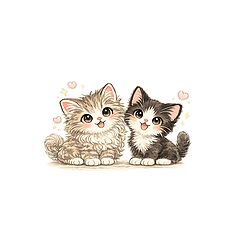 Tuxedo Cat & Fluffy Cat