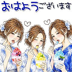 穿著浴衣的溫柔體貼的女孩 ♡ 夏天