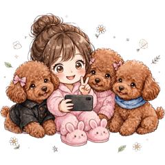 Q版粉紅女孩與毛孩