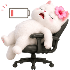 White Cat Pink Flower Lazy (No Text)