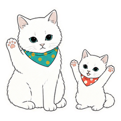 Quiet White Cat and Kitten