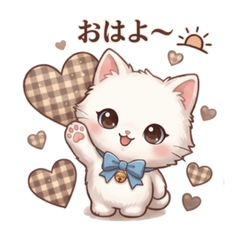 Retro Girly White Cat Stickers