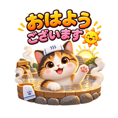Calico Cats Relaxing Hot Spring Days
