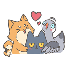 Shiba, cat and snowcock