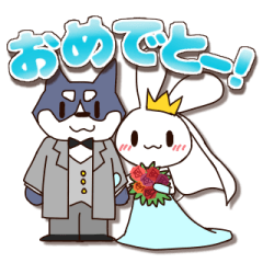 Rabbit & wolf Happy wedding Sticker