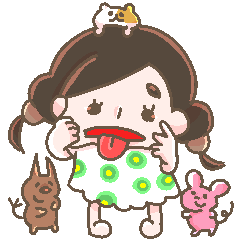 Cat and human girl and three animal.