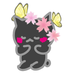 Japanese flower and black cat