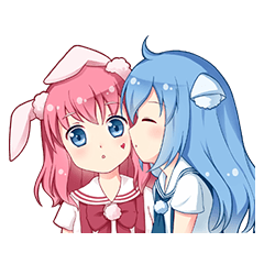 Pink rabbit and blue cat