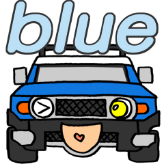 Nobu's blue off-road vehicle