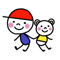 Baby boy with red cap & Baby bear