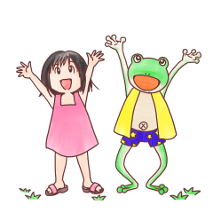 Chiko-chan and friend Frog and girl