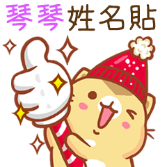 ”琴琴 冬季限定”扭扭貓姓名貼Q