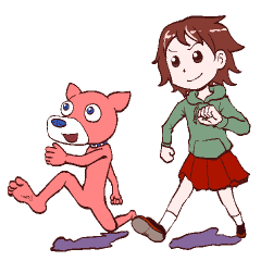 A pink dog and a girl