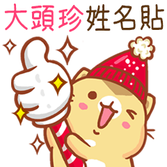 ”大頭珍 冬季限定”扭扭貓姓名貼Q