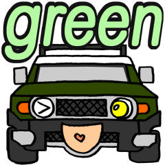 Nobu's green off-road vehicle