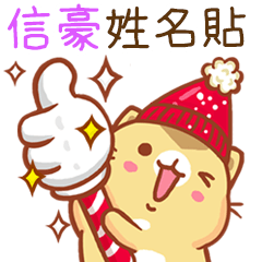 ”信豪 冬季限定”扭扭貓姓名貼Q